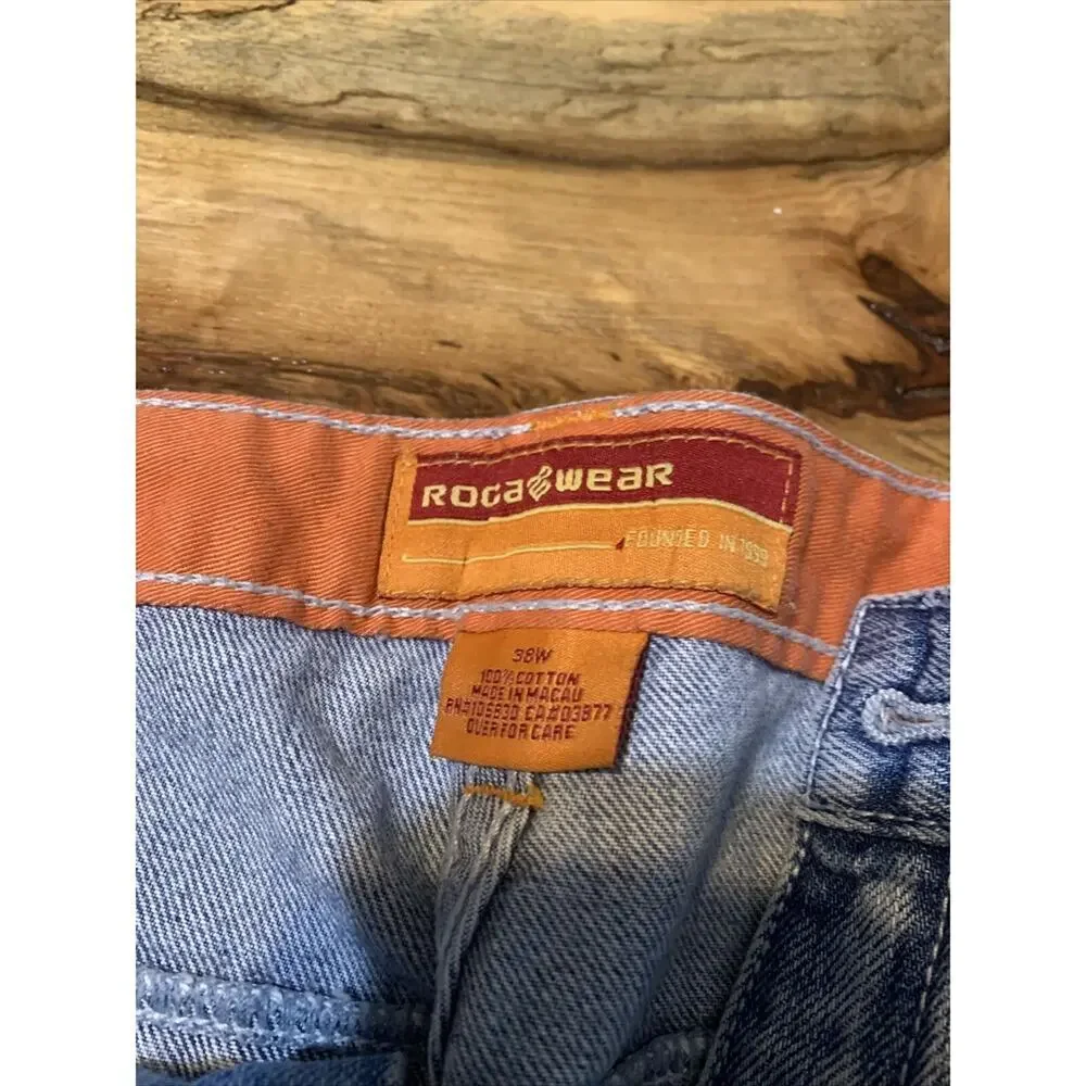 Vintage Rocawear Baggy Denim Shorts‎ Mens 38 Blue Light Wash 90s Y2K Hip Hop